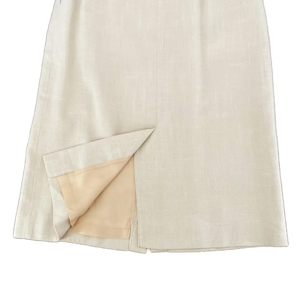 Vintage 70s/80s Jones New York Beige Linen Button Front Midi Skirt Large - Picture 8 of 10
